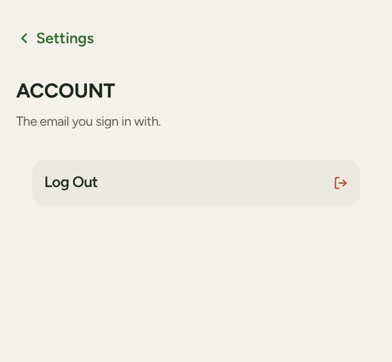 The Account screen in More with Log Out