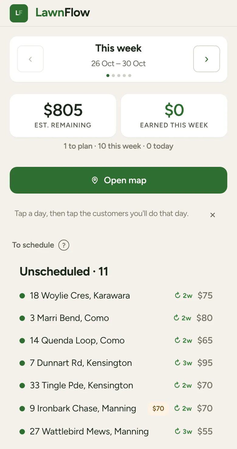 The Week tab: This week, the tip, and the Unscheduled pile