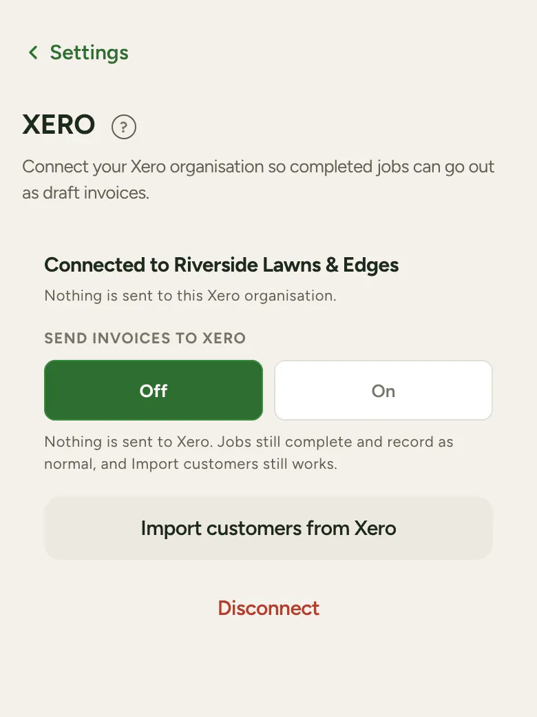 Connected to Xero, with Import customers from Xero